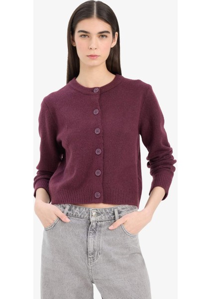 Regular Fit Bisiklet Yaka Basic Düz Düğmeli Soft Touch Yumuşak Triko Hırka E3654AX25WN modelleri