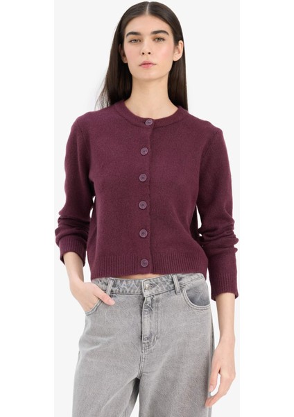 Regular Fit Bisiklet Yaka Basic Düz Düğmeli Soft Touch Yumuşak Triko Hırka E3654AX25WN fırsatları