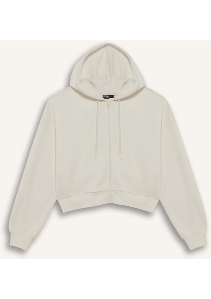 Cropped Fit Kapüşonlu Kalın Fermuarlı Sweatshirt Z7069AZ25WN