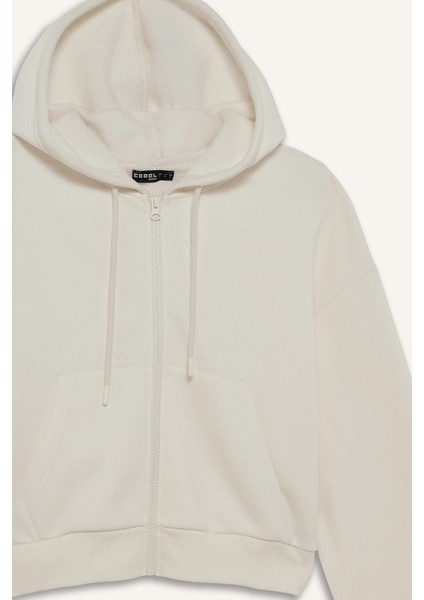 Cropped Fit Kapüşonlu Kalın Fermuarlı Sweatshirt Z7069AZ25WN