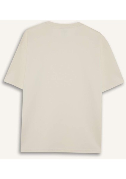 Oversize Geniş Kalıp Bisiklet Yaka Ağır Kumaş Basic Düz Kısa Kollu Tişört E9798AX25AU