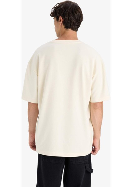 Oversize Geniş Kalıp Bisiklet Yaka Ağır Kumaş Basic Düz Kısa Kollu Tişört E9798AX25AU