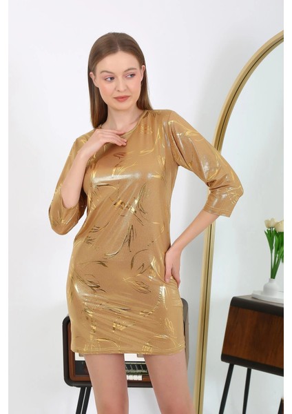 Kadın Micro Kumaş Mini Parlak Elbise 7420 Sarı
