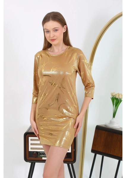 Kadın Micro Kumaş Mini Parlak Elbise 7420 Sarı fırsatları