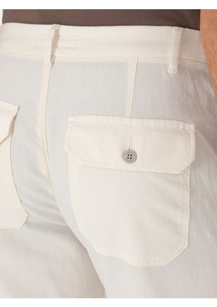 Erkek Ekru Carrot Fit Keten Karışımlı Beli Bağcıklı Kanvas Pantolon 50305639-VR019