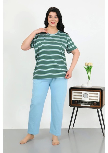 Kadın Büyük Beden Kısa Kol Penye Pijama Takımı Petrol 202505 modelleri