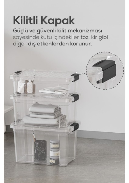 3'lü 7 Litre Renkli Kilitli Saklama ve Erzak Kutusu Seti