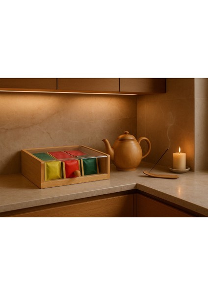 Bej Bambu Çay Saklama Kutusu, Şık ve Doğal Tasarım