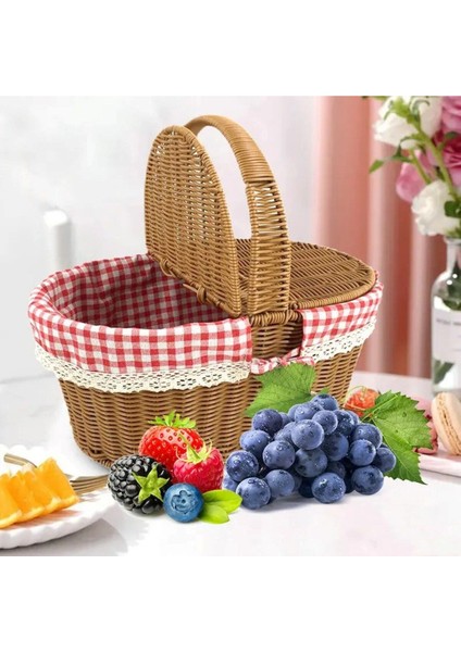 Rattan Oval Piknik Sepeti, Kahverengi, Şık ve Dayanıklı Doğa Temalı Tasarım fiyatları