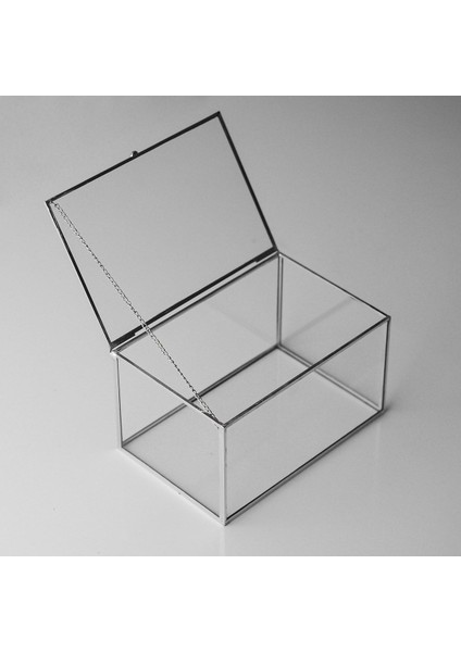 Şeffaf Cam Kapaklı Takı Kutusu, Organizer, Nişan, Gri, 15X10X8CM