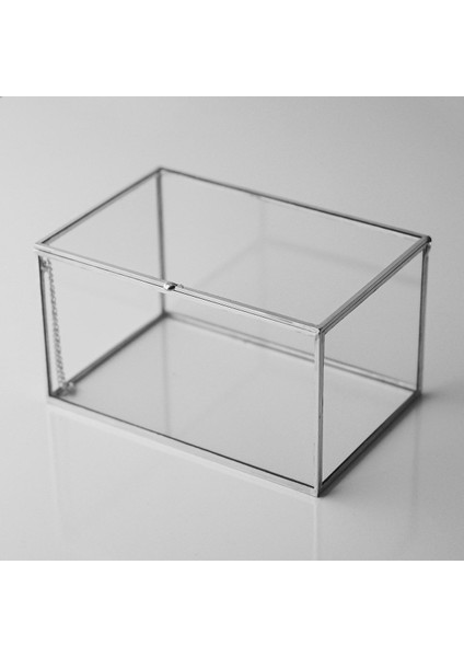 Şeffaf Cam Kapaklı Takı Kutusu, Organizer, Nişan, Gri, 15X10X8CM indirimleri