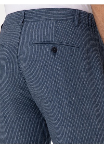 Erkek Indigo Carrot Fit Beli Lastikli %100 Keten Spor Pantolon 50298913-VR028