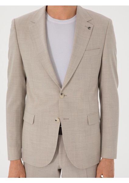 Erkek Bej Slim Fit Yün Takım Elbise 50300462-VR011