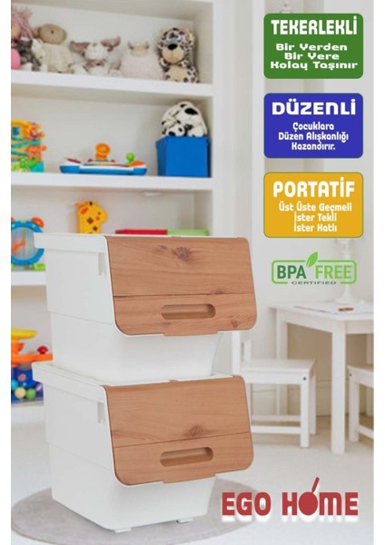 Iki Kişilik Tekerlekli Oyuncak Düzenleme Kutusu, Kapaklı, Şık ve Çok Amaçlı, 24 Lt