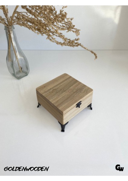 Doğal Ahşap Takı Saklama Kutusu, Ceviz Renk, BOY:11CM, EN:11CM, Yük:7,5cm modelleri