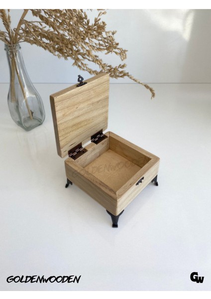 Doğal Ahşap Takı Saklama Kutusu, Ceviz Renk, BOY:11CM, EN:11CM, Yük:7,5cm fırsatları