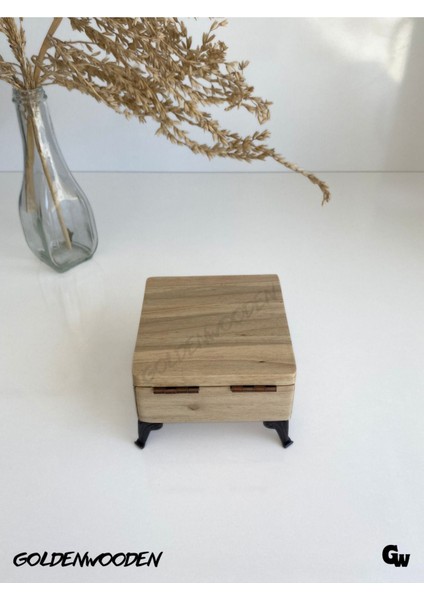Doğal Ahşap Takı Saklama Kutusu, Ceviz Renk, BOY:11CM, EN:11CM, Yük:7,5cm indirimleri