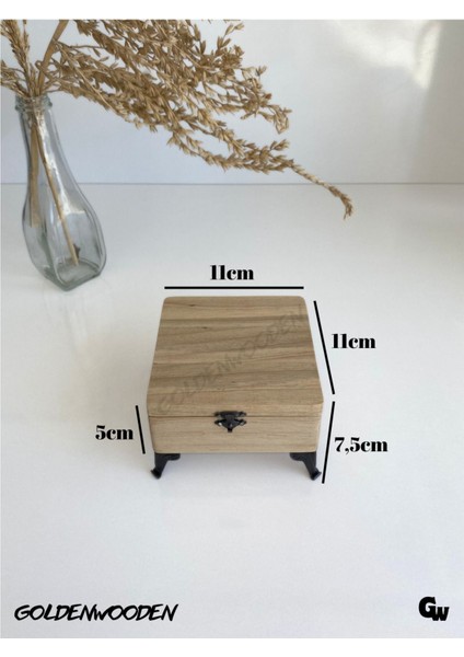 Doğal Ahşap Takı Saklama Kutusu, Ceviz Renk, BOY:11CM, EN:11CM, Yük:7,5cm