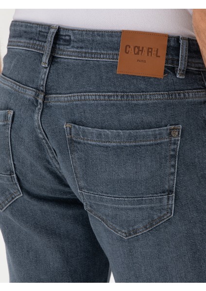 Erkek Koyu Lacivert Slim Fit Pamuklu Jean Pantolon 50298879-VR100