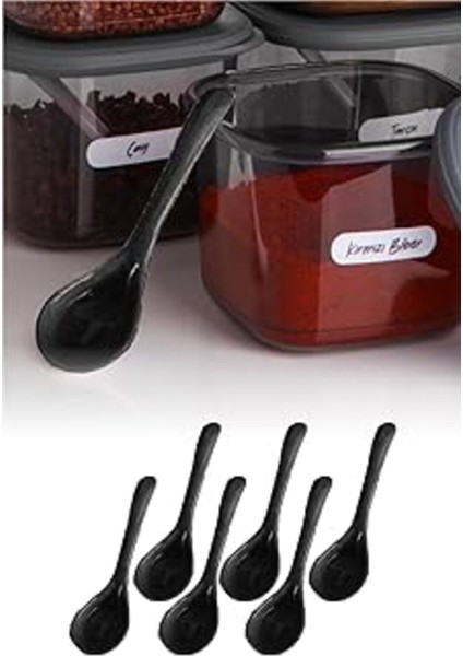 12'li Siyah Baharat Kaşığı Seti, Şeffaf Kapaklı, Pratik ve Şık Tasarım
