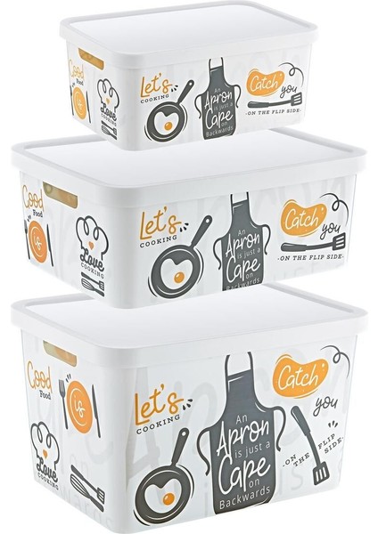 Renkli 3'lü Set Kapaklı Kutu, 4,5-12-18 Lt, Şık ve Kullanışlı Saklama Çözümleri