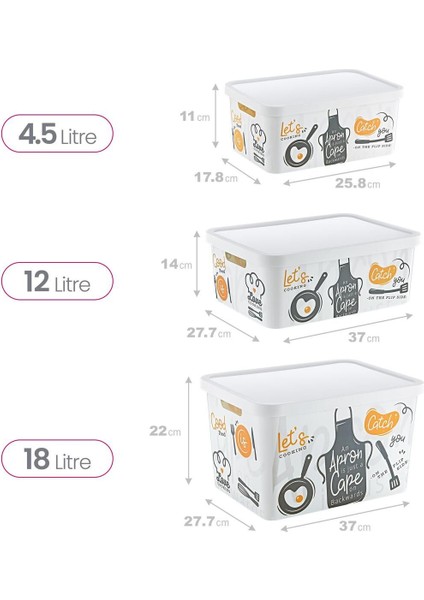 Renkli 3'lü Set Kapaklı Kutu, 4,5-12-18 Lt, Şık ve Kullanışlı Saklama Çözümleri modelleri
