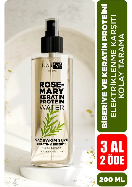 Biberiye & Keratin Proteini Saç Bakım Suyu, Kolay Tarama ve Elektriklenme Karşıtı Saç Bakımı, 200 ml