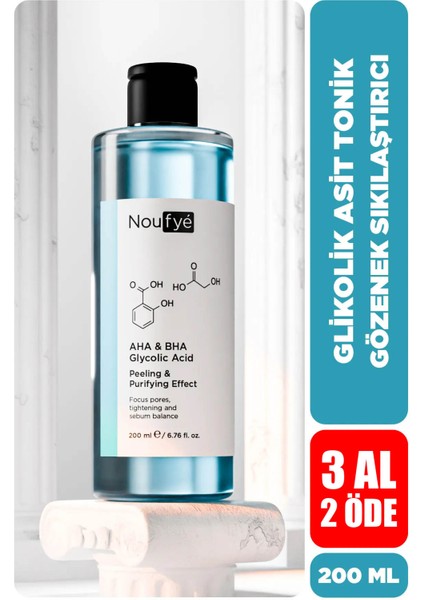 Nouyfe, Canlandırıcı ve Gözenek Sıkılaştırıcı Tüm Ciltler Için Aha & Bha Glikolik Asit Tonik 200 ml