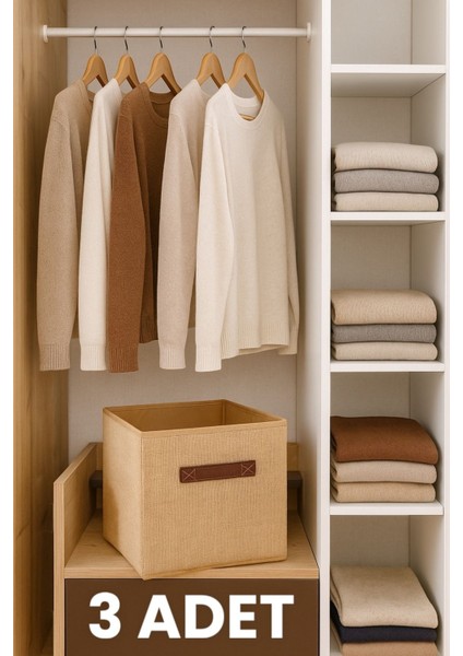 Katlanabilir Jüt Kapaklı Dolap Içi Saklama Kutusu 30X30X30 Bej