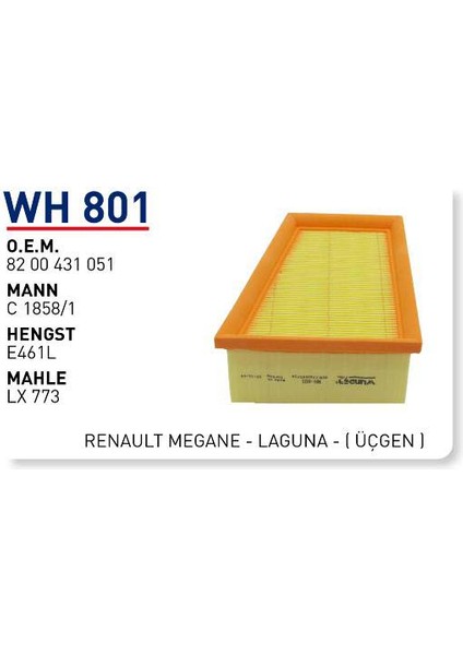 Wh801 Oem 8200431051 Renault megane laguna Otomobil hava filtre air filter