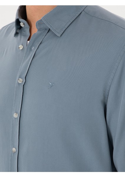 Erkek Koyu Mavi Regular Fit Alttan Biritli Liyosel Gömlek 50300590-VR032