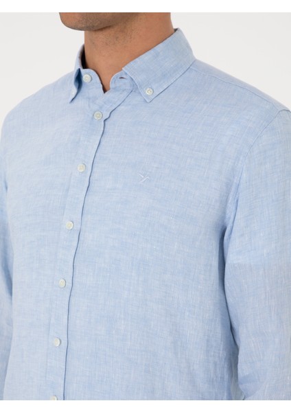 Erkek Mavi Regular Fit %100 Keten Gömlek 50303617-VR036