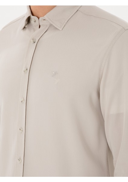 Erkek Bej Regular Fit Alttan Biritli Liyosel Gömlek 50300590-VR011