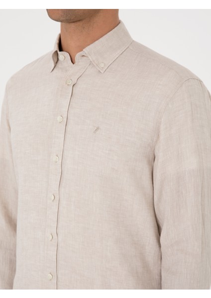 Erkek Bej Regular Fit %100 Keten Gömlek 50303617-VR011