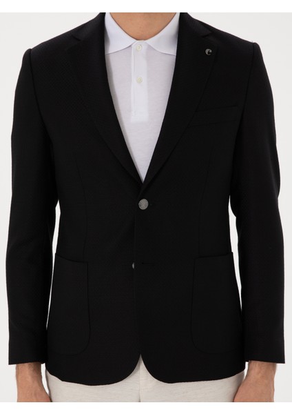 Erkek Siyah Slim Fit Dokulu Yün Karışımlı Ceket 50300052-VR046