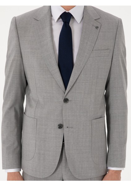 Erkek Açık Gri Slim Fit Yün Takım Elbise 50300485-VR001