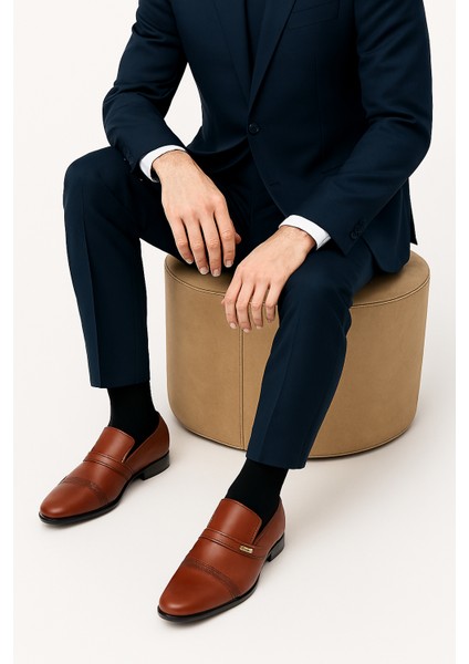 GR0108 Hakiki Antik Deri Taba Renk PVC Taban Business Klasik Erkek Ayakkabı
