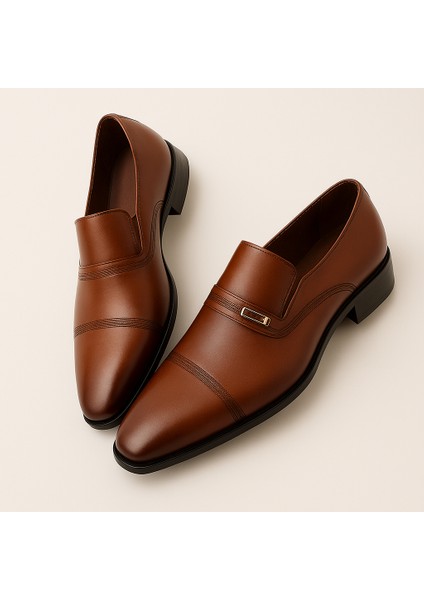 GR0108 Hakiki Antik Deri Taba Renk PVC Taban Business Klasik Erkek Ayakkabı
