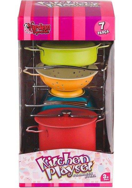 ATF-683G-5 Renkli Raflı Emaye Tencere Tava Seti 7 Parça -Vardem Oyuncak