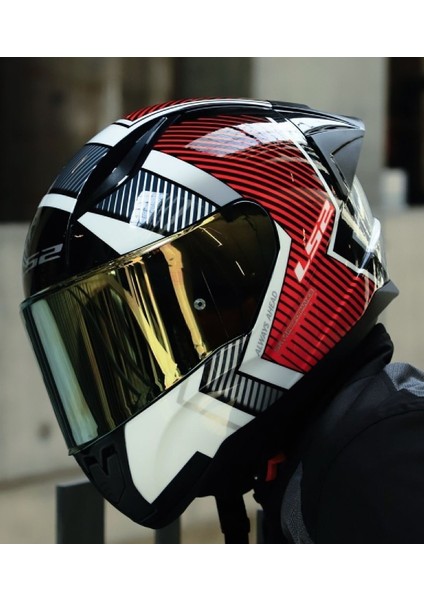 Rapıd 2 Race Extra Beyaz-Kırmızı Fullface Motosiklet Kaskı Gold Camlı