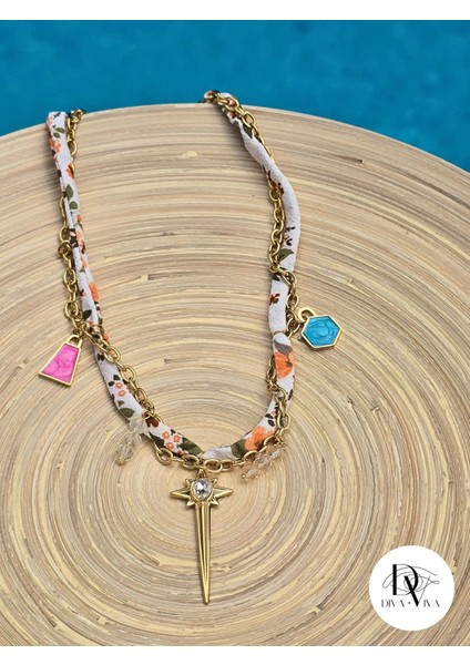 - Çelik Charm Detaylı Kadın Fular Kolye Model 4