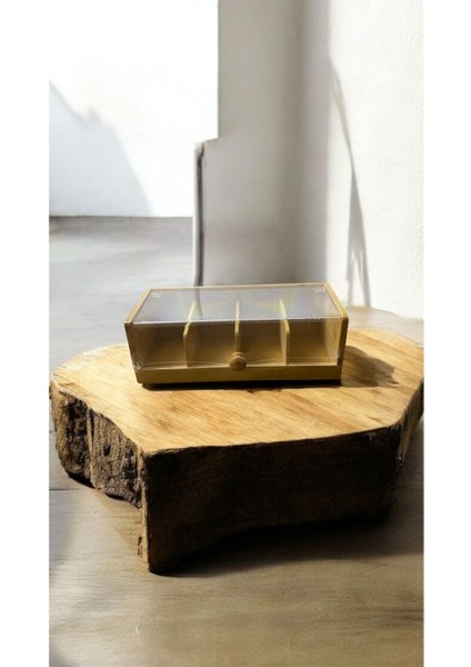 Kahverengi 4 Bölmeli Çay Kutusu, Şık ve Kullanışlı Saklama Çözümü