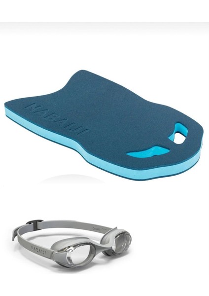 Nabaiji Yüzme Gözlüğü – Standart (Gri) & Mavi Kickboard Set