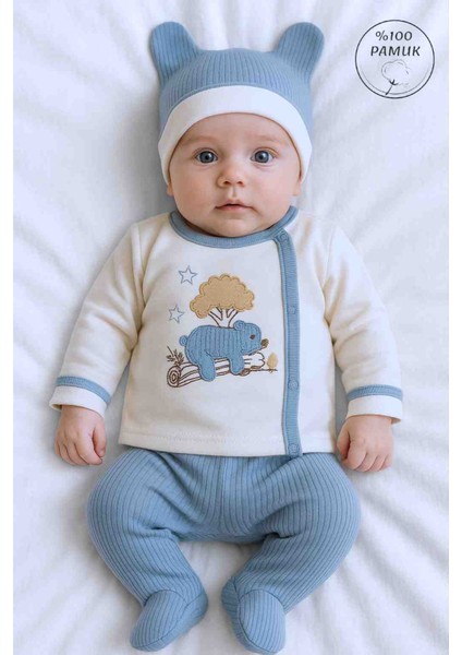 %100 Pamuklu 0-3 Ay Yenidoğan Bebek Hastane Çıkışı 3lü Set