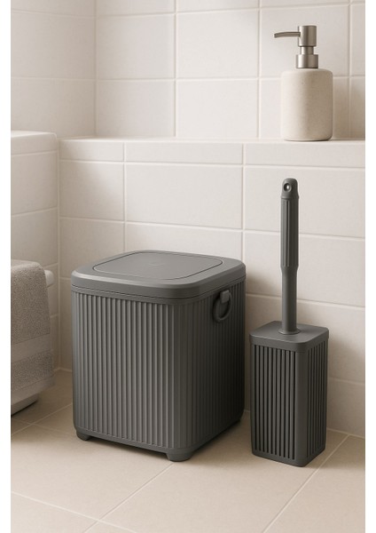 Lines Serisi Gri 2'li Banyo Seti, Akrilik Kare 5 Litre Çöp Kovası, Tuvalet Fırçası Takımı 3460 fırsatları