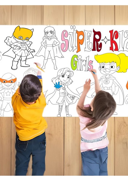 Süper Kızlar 2.5m Dev Boyama | Doğum Günü Partisi Anaokul Kreş Özel Aktivite Hediye fırsatları