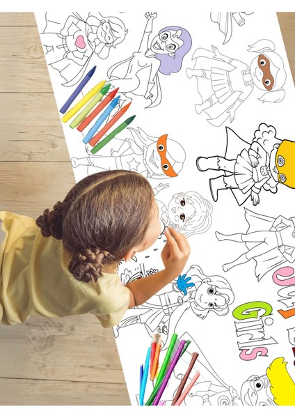 Süper Kızlar 2.5m Dev Boyama | Doğum Günü Partisi Anaokul Kreş Özel Aktivite Hediye