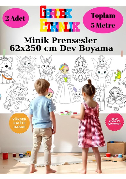 Minik Prensesler ve Unicornlar 2'li Paket 5 Metre Dev Boyama Kağıdı | Kırtasiye Doğal Oyun Hediye