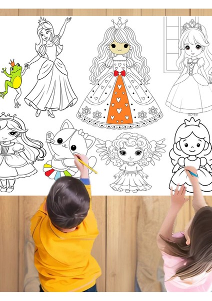 Minik Prensesler ve Unicornlar 2'li Paket 5 Metre Dev Boyama Kağıdı | Kırtasiye Doğal Oyun Hediye fırsatları