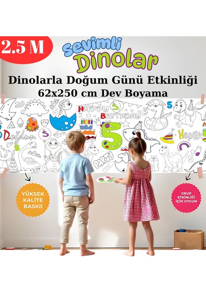 5 Yaş Doğum Günü Partisi Dinozor Temalı Dev Boyama Kağıdı | Eğitici Oyuncak, Kitap, Hediye